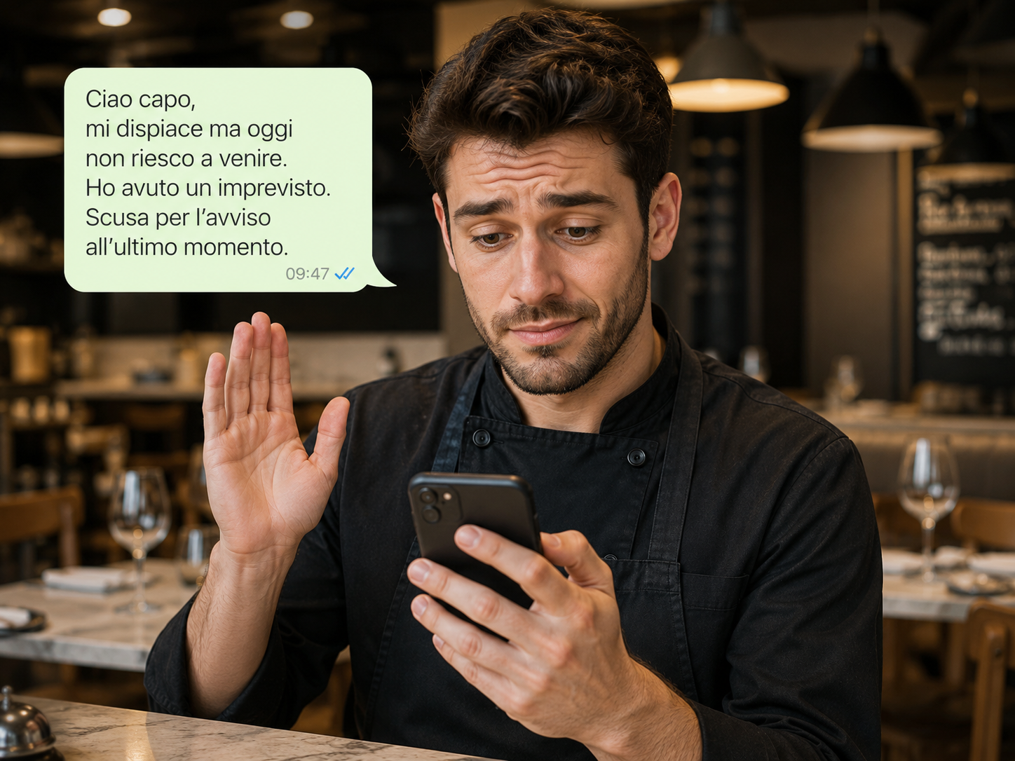 Cameriere che dà forfait all’ultimo momento